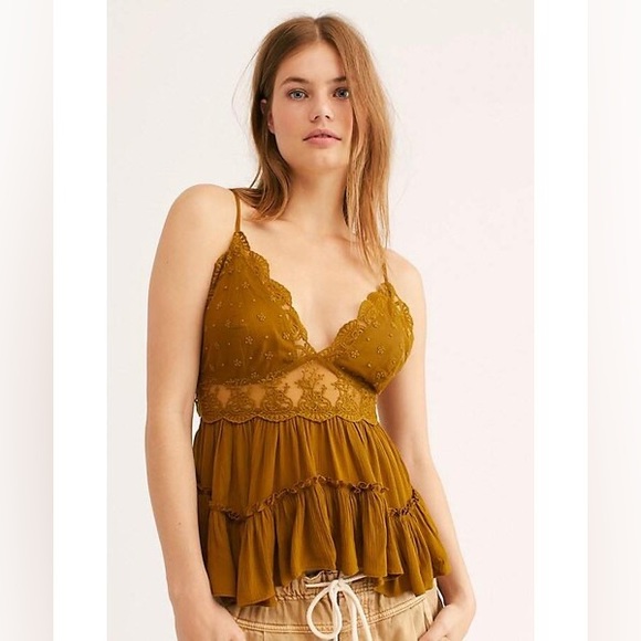 Free People Tops - Free People Pillow Talk lace ruffle babydoll cami tank in chartreuse